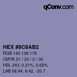 Color code: HEX #8C8AB2 | qconv.com