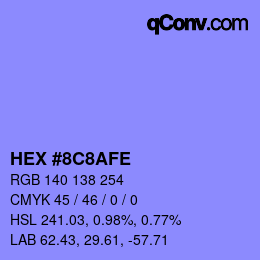 カラーコード: HEX #8C8AFE | qconv.com