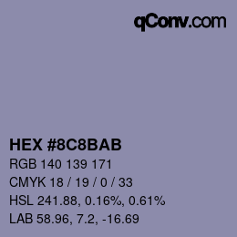 Color code: HEX #8C8BAB | qconv.com