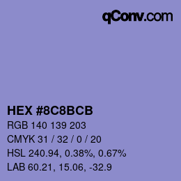Color code: HEX #8C8BCB | qconv.com