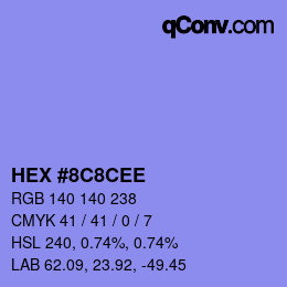 Color code: HEX #8C8CEE | qconv.com