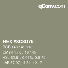Color code: HEX #8C8D76 | qconv.com