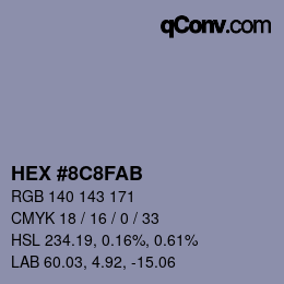 カラーコード: HEX #8C8FAB | qconv.com