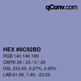 Color code: HEX #8C92BD | qconv.com