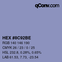 Farbcode: HEX #8C92BE | qconv.com