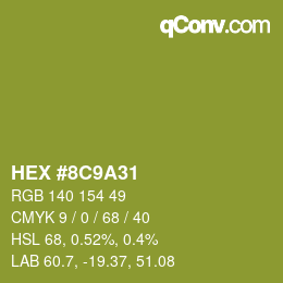 Color code: HEX #8C9A31 | qconv.com