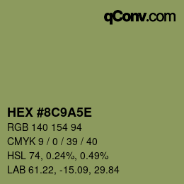 Code couleur: HEX #8C9A5E | qconv.com
