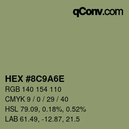 Color code: HEX #8C9A6E | qconv.com
