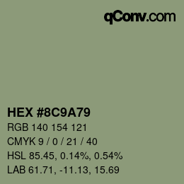 Color code: HEX #8C9A79 | qconv.com