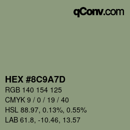 Color code: HEX #8C9A7D | qconv.com