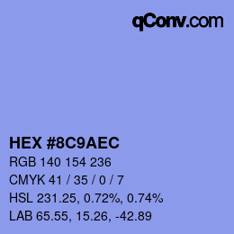 Color code: HEX #8C9AEC | qconv.com
