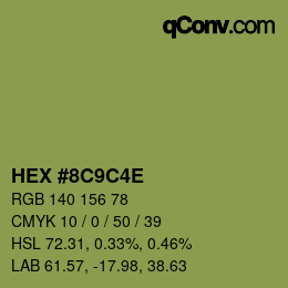 Color code: HEX #8C9C4E | qconv.com