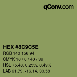 Color code: HEX #8C9C5E | qconv.com