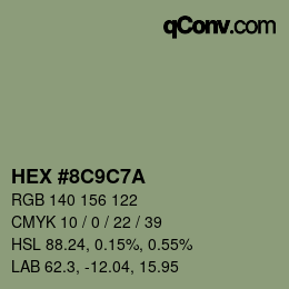 Color code: HEX #8C9C7A | qconv.com