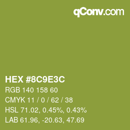 Color code: HEX #8C9E3C | qconv.com