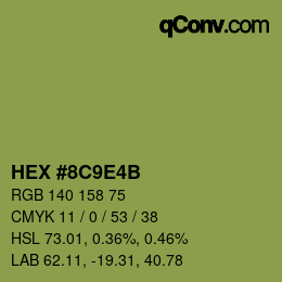 Color code: HEX #8C9E4B | qconv.com