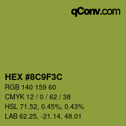 Color code: HEX #8C9F3C | qconv.com