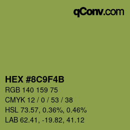 Color code: HEX #8C9F4B | qconv.com