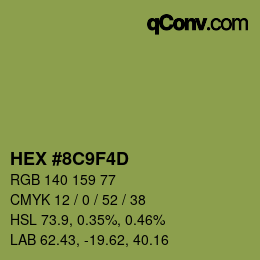 Color code: HEX #8C9F4D | qconv.com