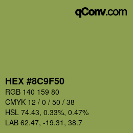 Color code: HEX #8C9F50 | qconv.com