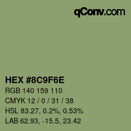 Color code: HEX #8C9F6E | qconv.com