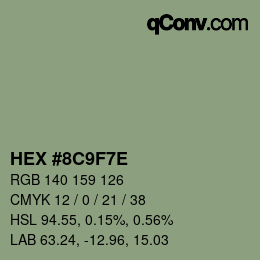 Code couleur: HEX #8C9F7E | qconv.com