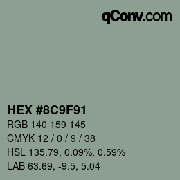 Color code: HEX #8C9F91 | qconv.com