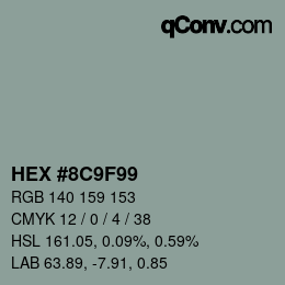 Color code: HEX #8C9F99 | qconv.com