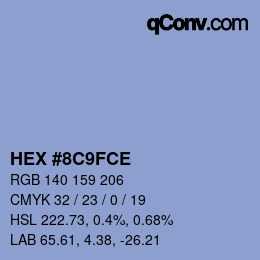 Color code: HEX #8C9FCE | qconv.com