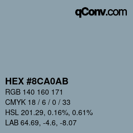 颜色代码: HEX #8CA0AB | qconv.com