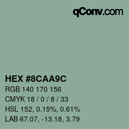 Color code: HEX #8CAA9C | qconv.com