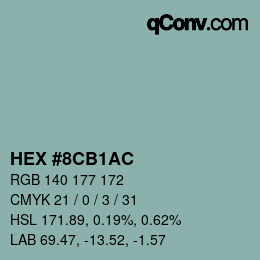 颜色代码: HEX #8CB1AC | qconv.com