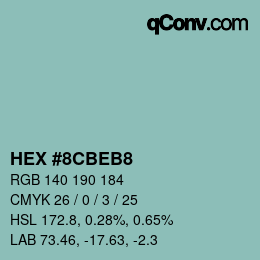 Color code: HEX #8CBEB8 | qconv.com