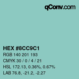 颜色代码: HEX #8CC9C1 | qconv.com