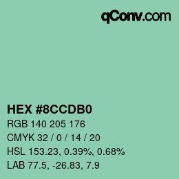カラーコード: HEX #8CCDB0 | qconv.com