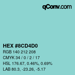 颜色代码: HEX #8CD4D0 | qconv.com
