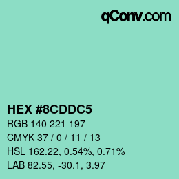 カラーコード: HEX #8CDDC5 | qconv.com