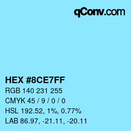 Color code: HEX #8CE7FF | qconv.com