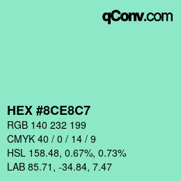 カラーコード: HEX #8CE8C7 | qconv.com