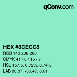 Código de color: HEX #8CECC8 | qconv.com