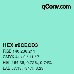 カラーコード: HEX #8CECD3 | qconv.com