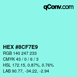 Color code: HEX #8CF7E9 | qconv.com