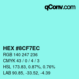 Color code: HEX #8CF7EC | qconv.com