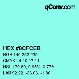 Color code: HEX #8CFCEB | qconv.com