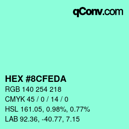 Color code: HEX #8CFEDA | qconv.com
