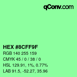 Color code: HEX #8CFF9F | qconv.com