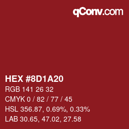 Color code: HEX #8D1A20 | qconv.com