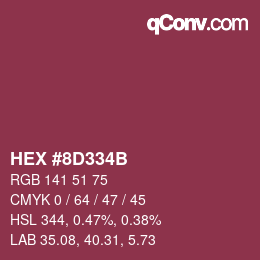Color code: HEX #8D334B | qconv.com