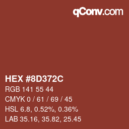 Color code: HEX #8D372C | qconv.com