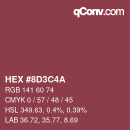 Color code: HEX #8D3C4A | qconv.com